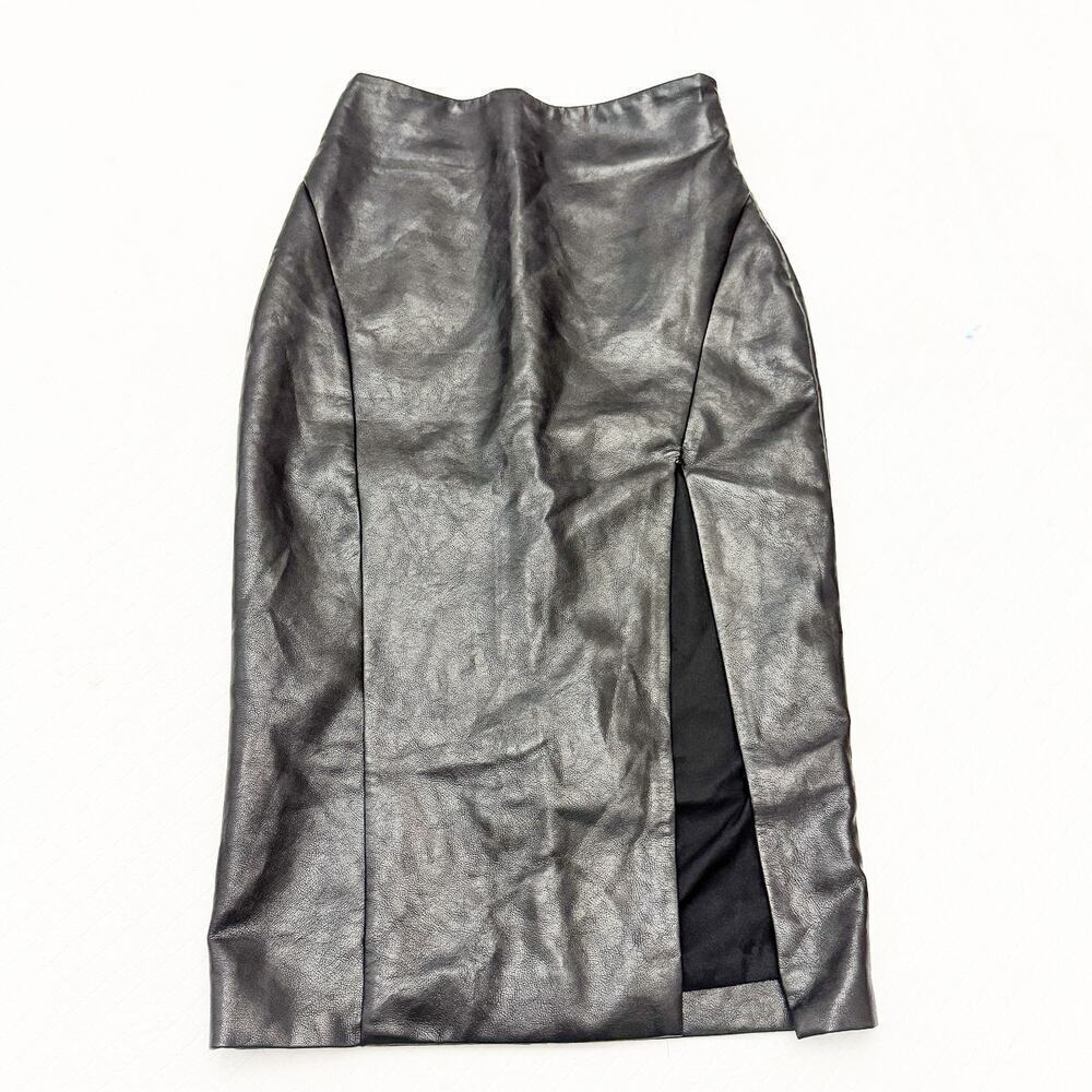 Superdown Black Patent Faux Leather Split Front Hem Skirt Size XS